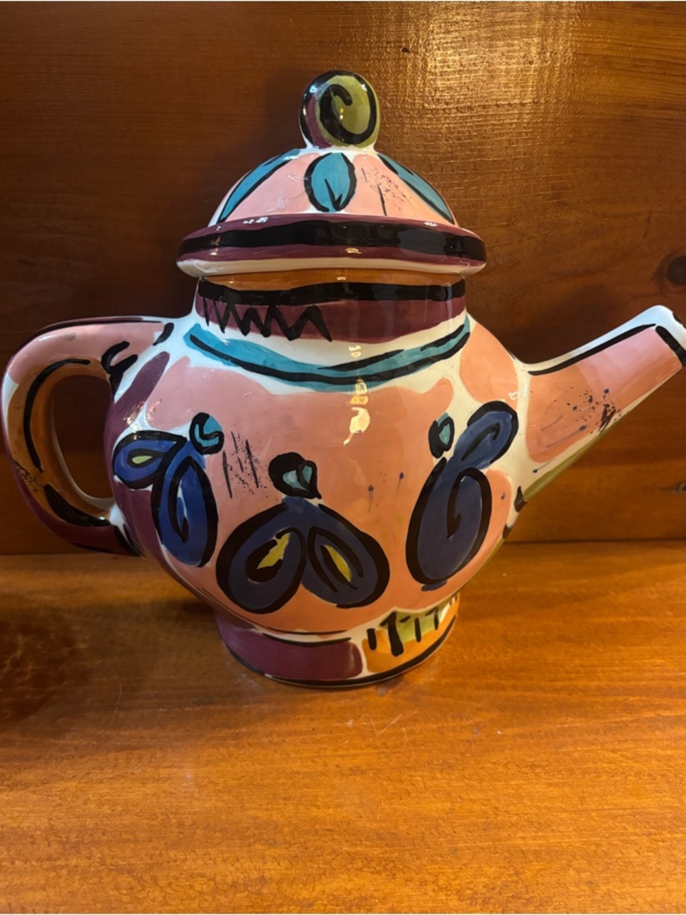 Kathryn Young Hand-Painted Pink Ceramic Teapot Decorative Accent